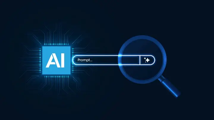 AI search prompt with magnifying glass