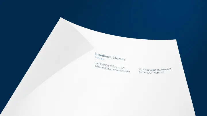 Charney Lawyers_Stationery design_Letterhead design_Curved Paper view