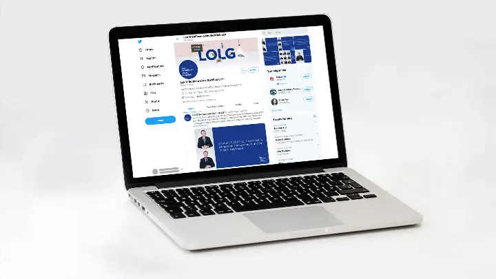 Lax O Sullivan Lisus Gottlieb LLP_LOLG_Social Media Marketing_Twitter_Laptop View