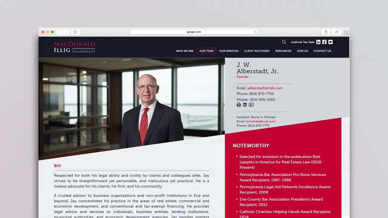MacDonald Illig Jones Britton LLP_Web design_Website development_Professional bio and profile page_Browser view