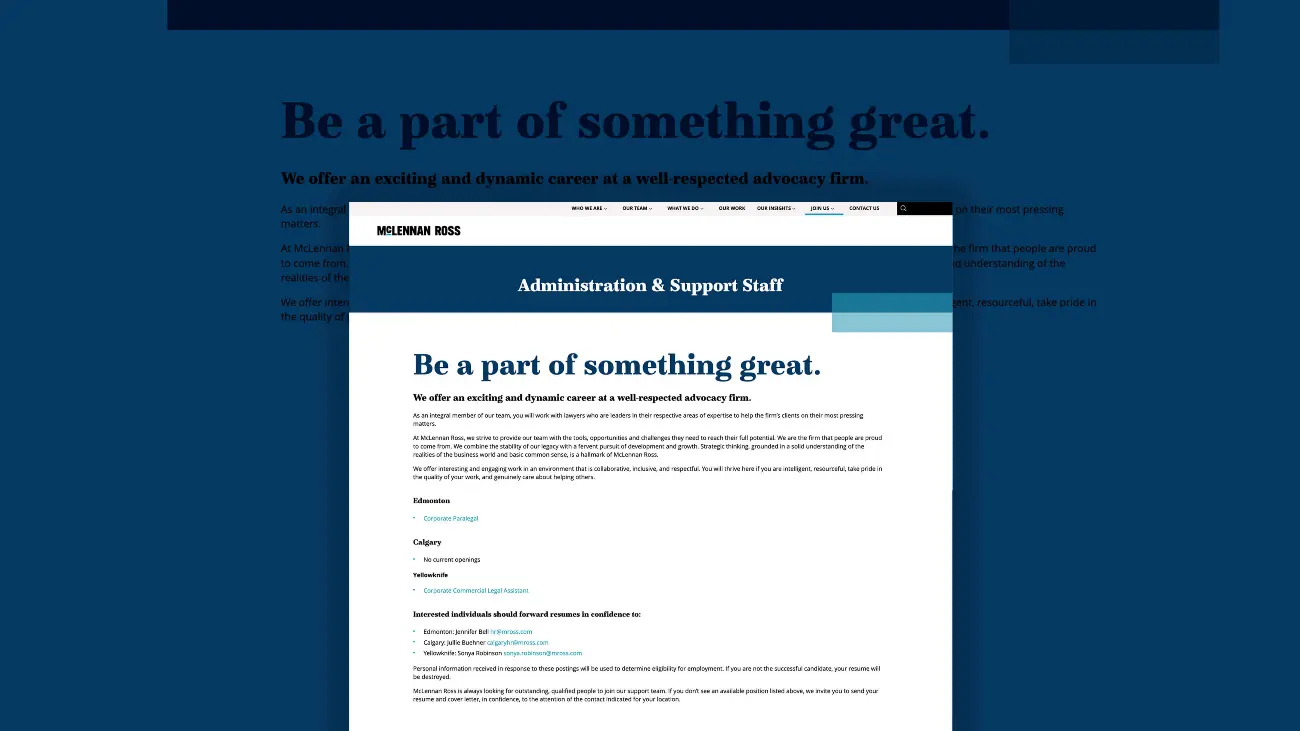 McLennan Ross Administration and Support Staff page on website