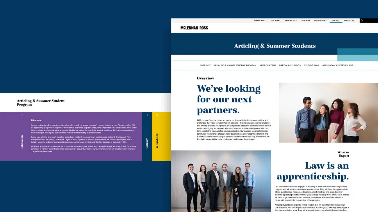 McLennan Ross Articling and Summer Students pages on website