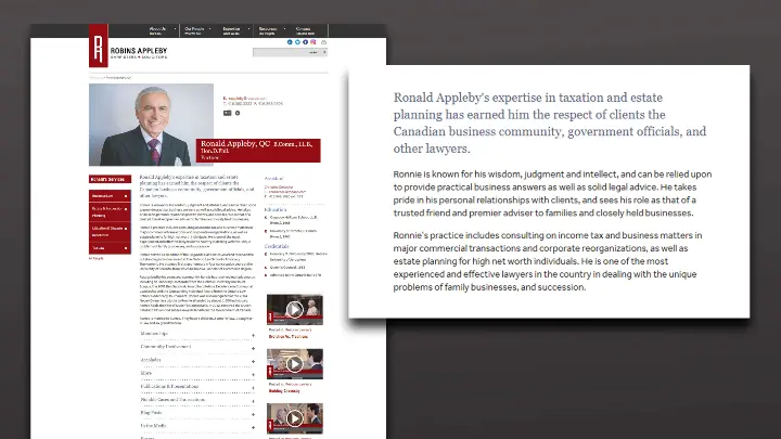 Robins Appleby_Brand positioning and awareness campaign__professional bio and profile