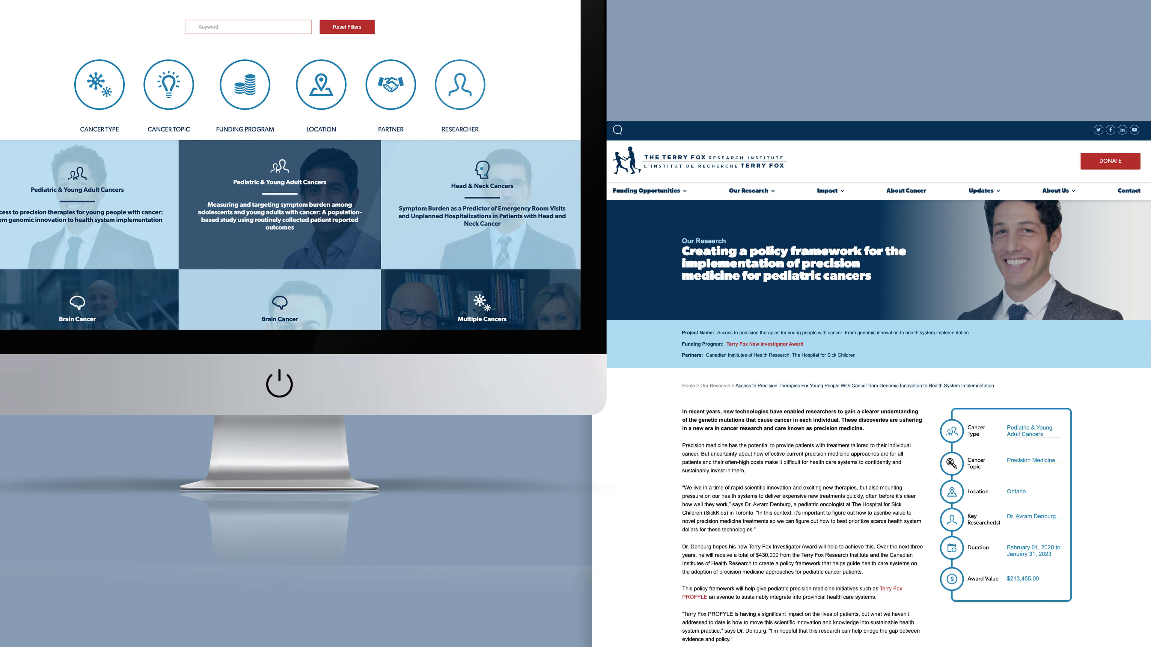Terry Fox Research Institute_TFRI_Web design_Website development_Research page_Filtering_Icons