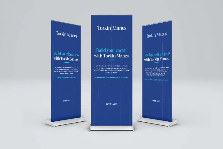 Three Torkin Manes Branded Pop-Up Banners